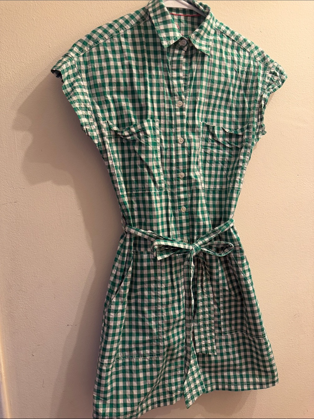 Green Gingham Tie-Waist Mini Dress